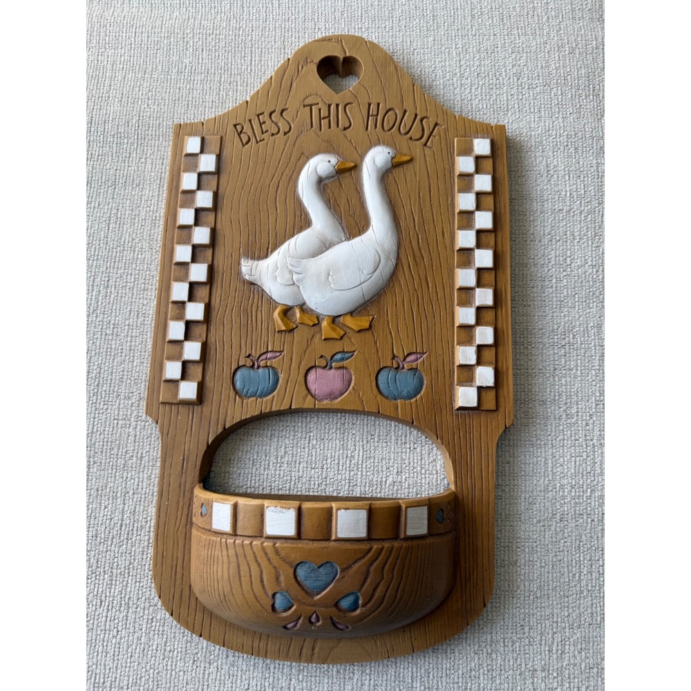 Vtg 80s Burwood Geese Hanging Wall Planter Bless This House Country Cottagecore